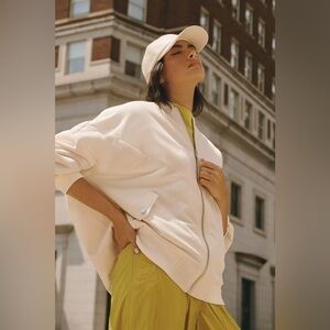 By Anthropologie Oversized Cotton Blend Bomber Jacket Size XL Cream White